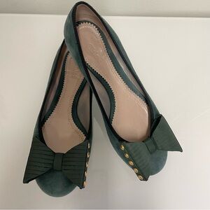 Chloé Chic Forest Green Bow Flats